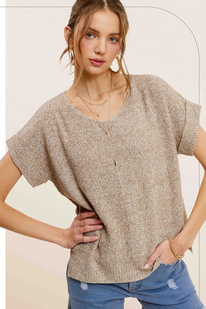 Soft Lightweight V-Neck Short Sleeve Sweater Top