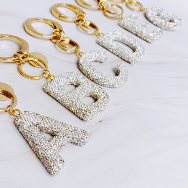 It Girl Glam Initial Key Chain - Crystal Clear