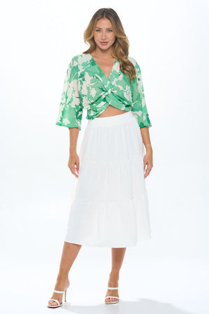 Floral Mid Sleeve Top With Front Twist