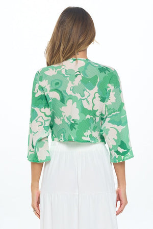 Floral Mid Sleeve Top With Front Twist