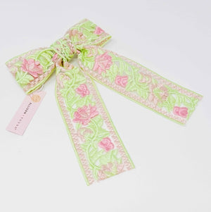 Lacey Flower Embroidered Bow Hair Clip