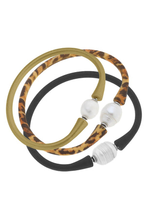 Bali Freshwater Pearl Silicone Leopard Bracelet Set of 3 by CANVAS
