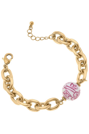 Marchesa Chinoiserie & Chunky Chain Bracelet in Pink & White by CANVAS