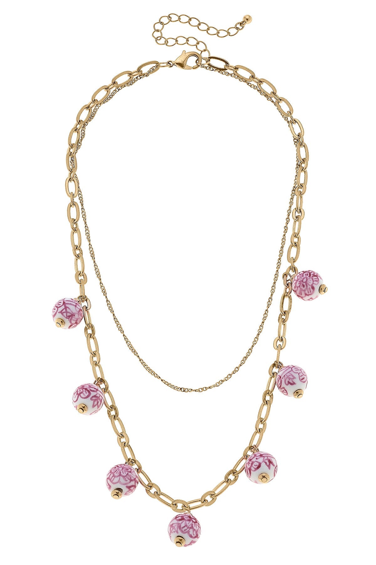 Paloma Chinoiserie Drip Necklace in Pink & White by CANVAS