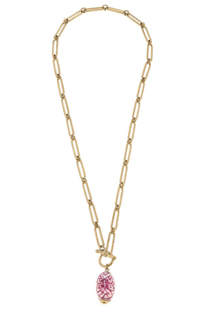 Evelyn Chinoiserie T-Bar Necklace in Pink & White by CANVAS