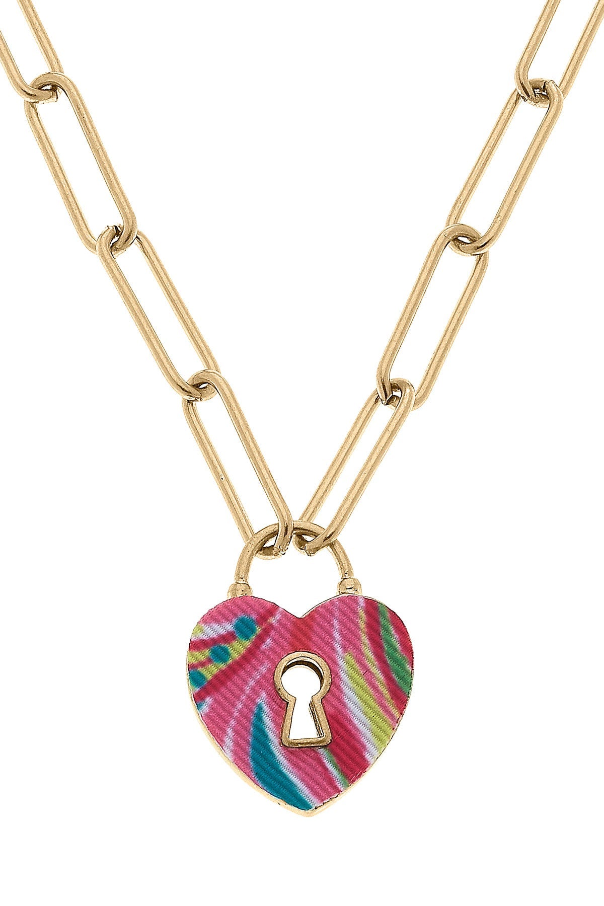 Monclér Tropical Heart Padlock Necklace in Pink by CANVAS