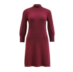 Mock Neck Puff Sleeve Sweater Dress