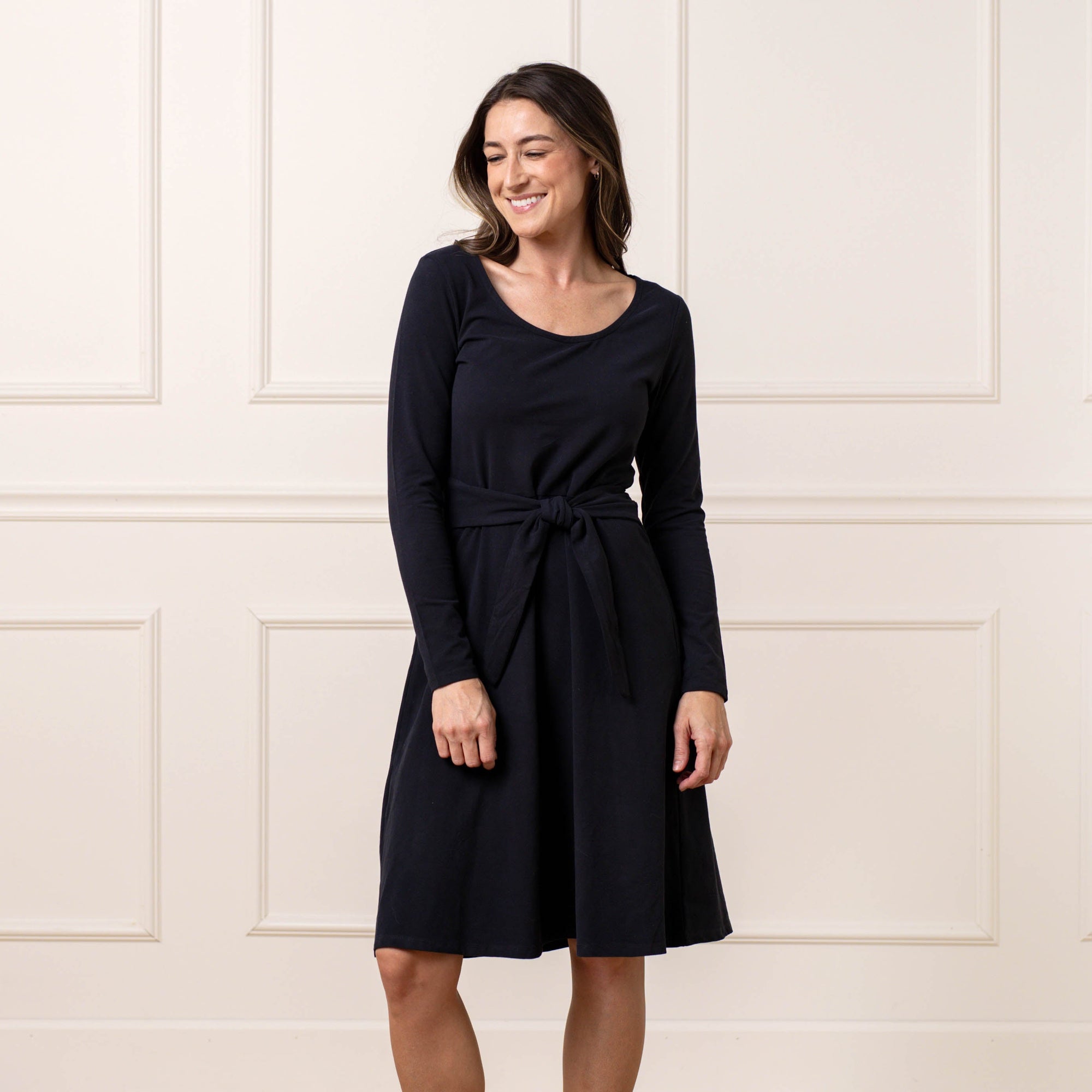 Organic Long Sleeve Tie-Waist Knit Dress