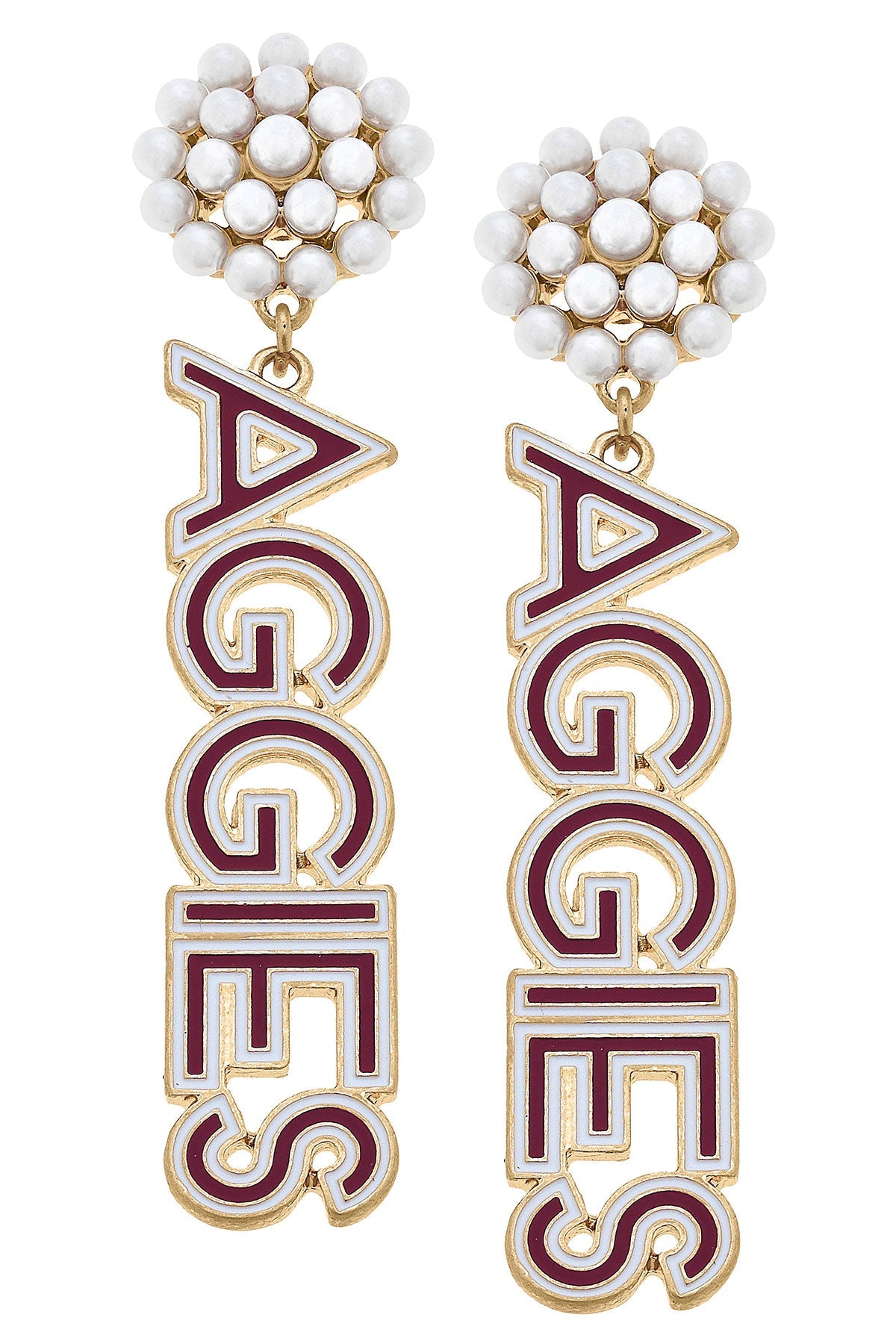 Texas A&M Aggies Pearl Cluster Outline Enamel Drop Earrings by CANVAS