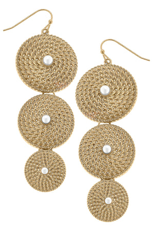 Mary Rope Coil & Pearl Drop Earrings in Worn Gold by CANVAS