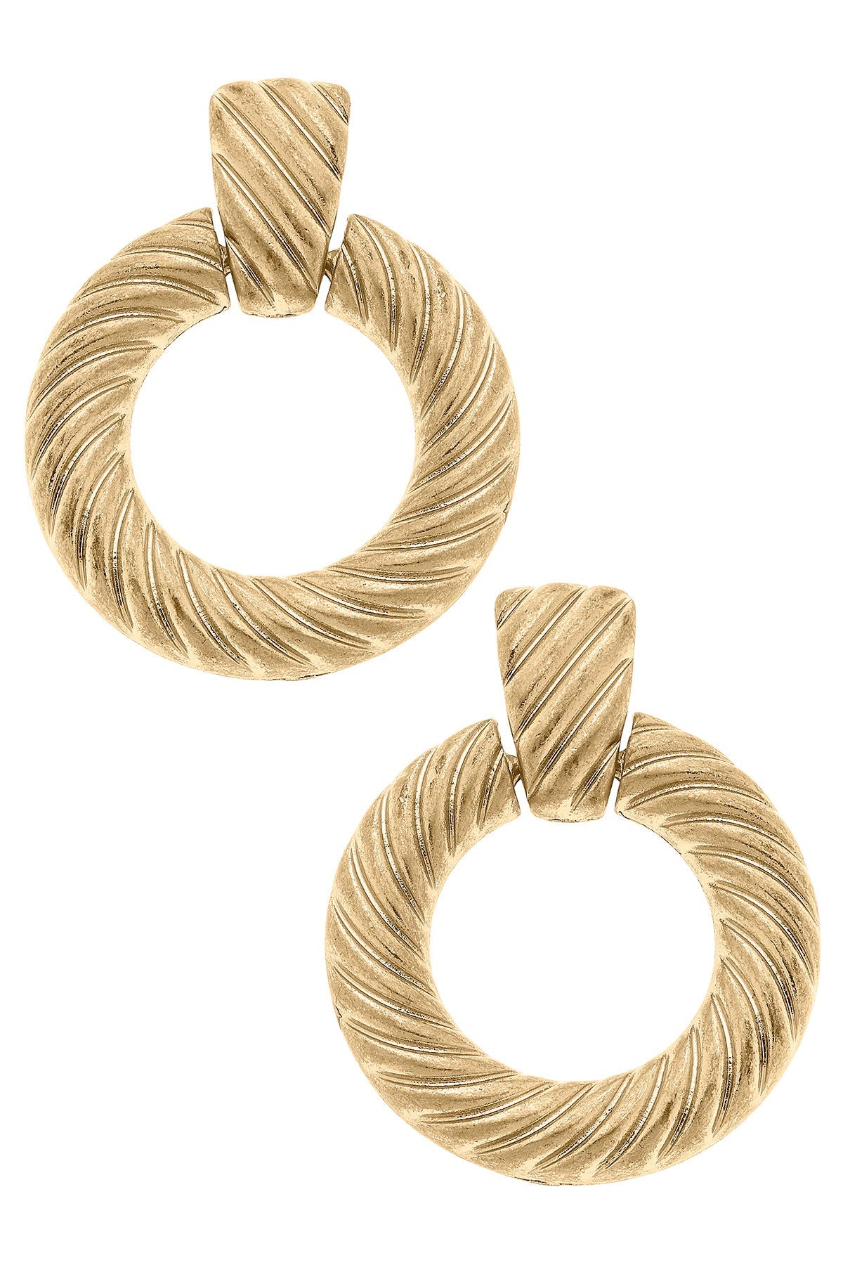 Kyra Twisted Metal Drop Hoop Earrings in Worn Gold by CANVAS