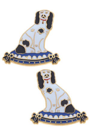 Baron Enamel Staffordshire Dog Stud Earrings in Black & White by CANVAS