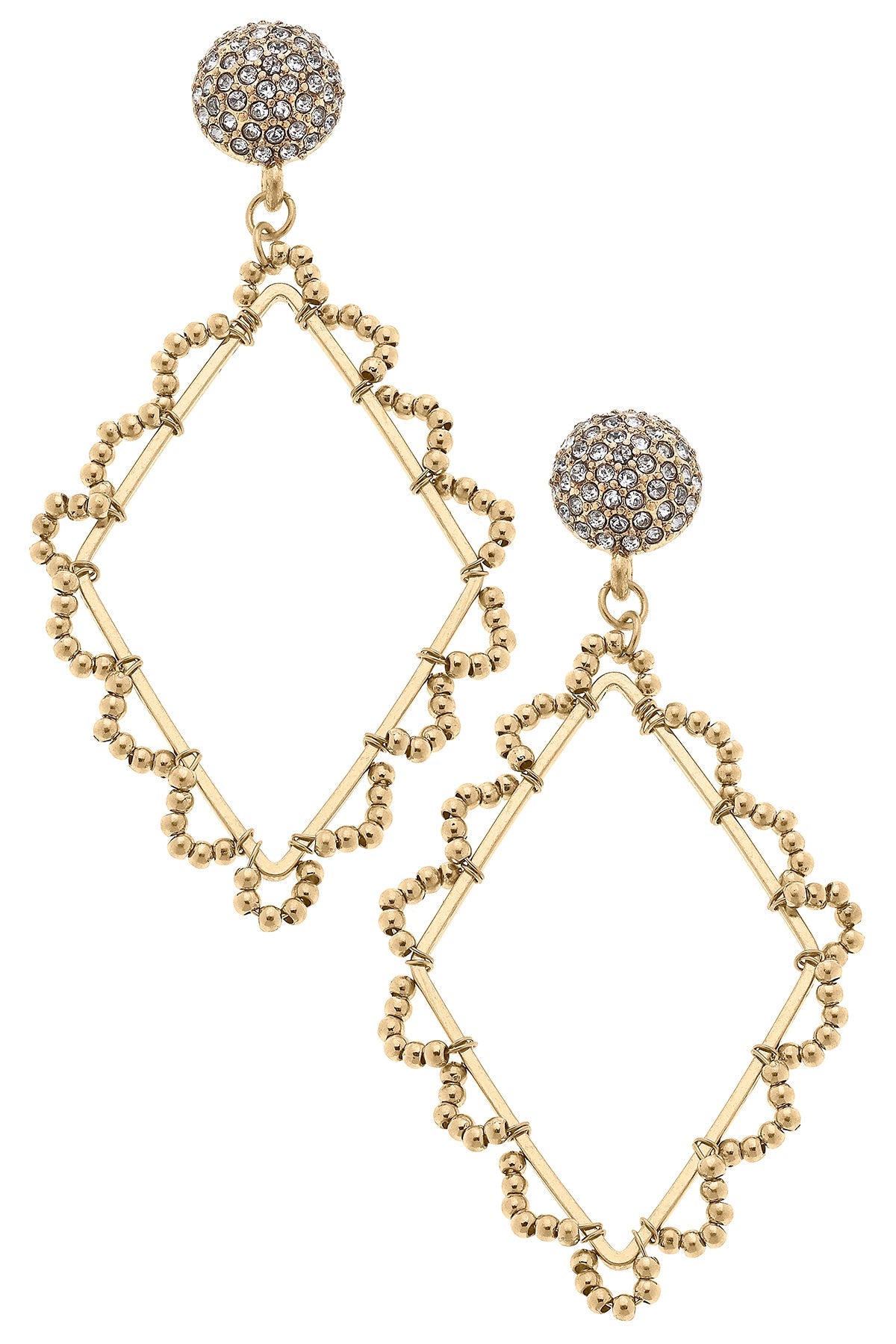 Kyle Bead & Pavé Open Diamond Drop Earrings in Worn Gold by CANVAS