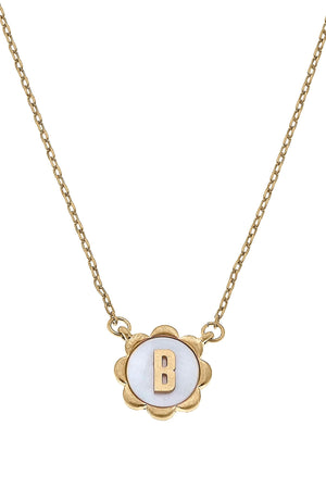 Juliette Mother of Pearl Scalloped Initial Necklace in Worn Gold by CANVAS