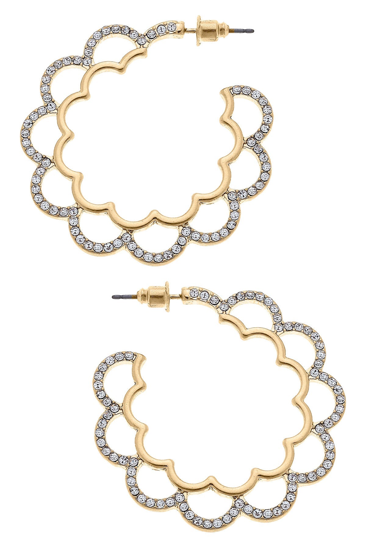 Ari Pavé Scalloped Hoop Earrings in Worn Gold by CANVAS