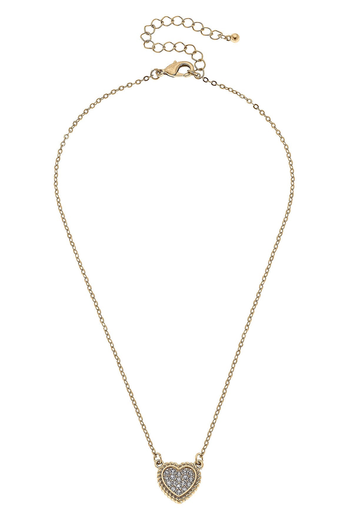 Corrine Pavé Heart Charm Necklace in Worn Gold by CANVAS