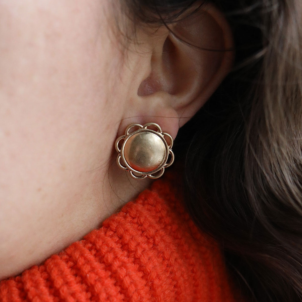 Gigi Flower Stud Earrings in Worn Gold by CANVAS