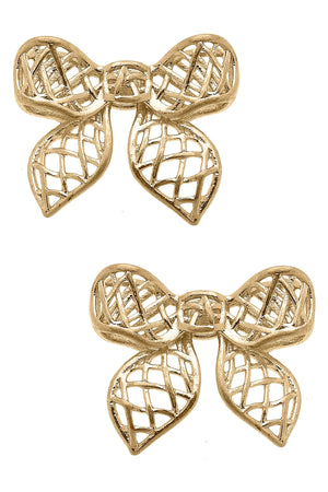 Diana Bow Stud Earrings in Worn Gold by CANVAS