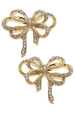 Carina Pavé Bow Stud Earrings in Worn Gold by CANVAS