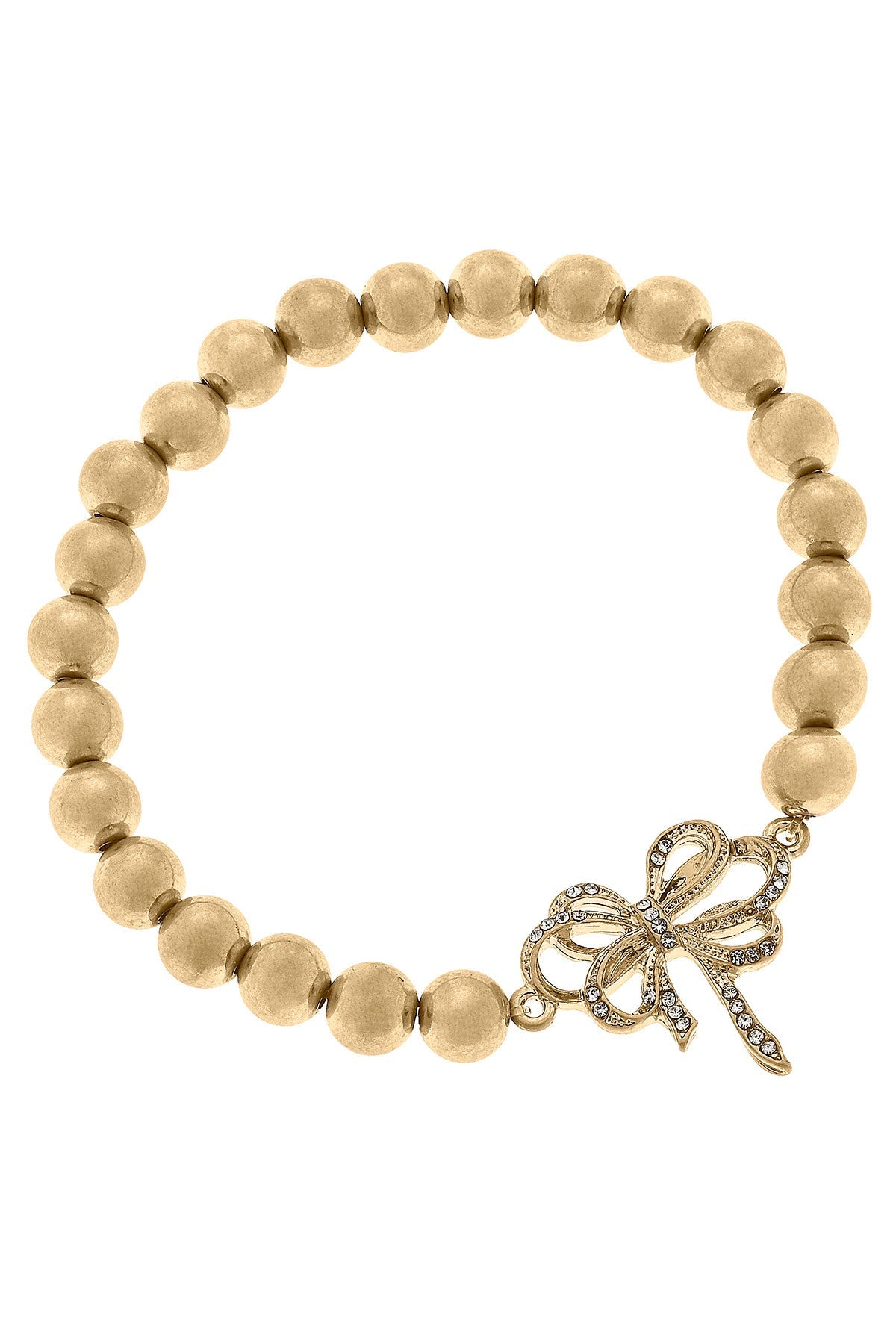 Carina Pavé Bow Ball Bead Stretch Bracelet in Worn Gold by CANVAS