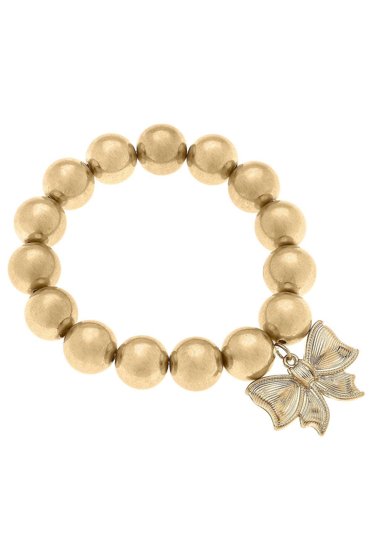 Waverly Bow Charm Ball Bead Stretch Bracelet in Worn Gold by CANVAS