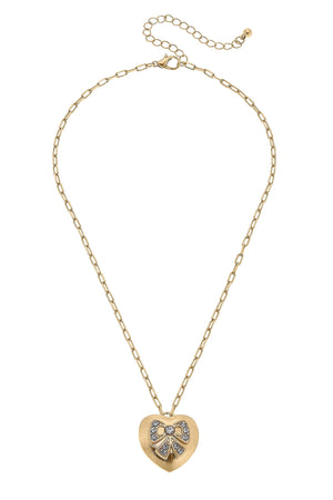 Rylan Pavé Bow Heart Pendant Necklace in Worn Gold by CANVAS