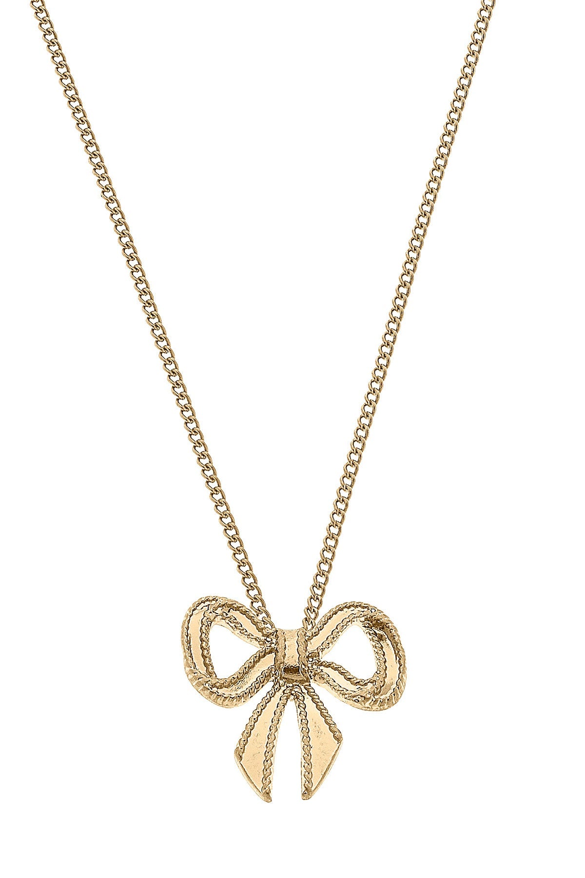 Dominique Bow Pendant Necklace in Worn Gold by CANVAS