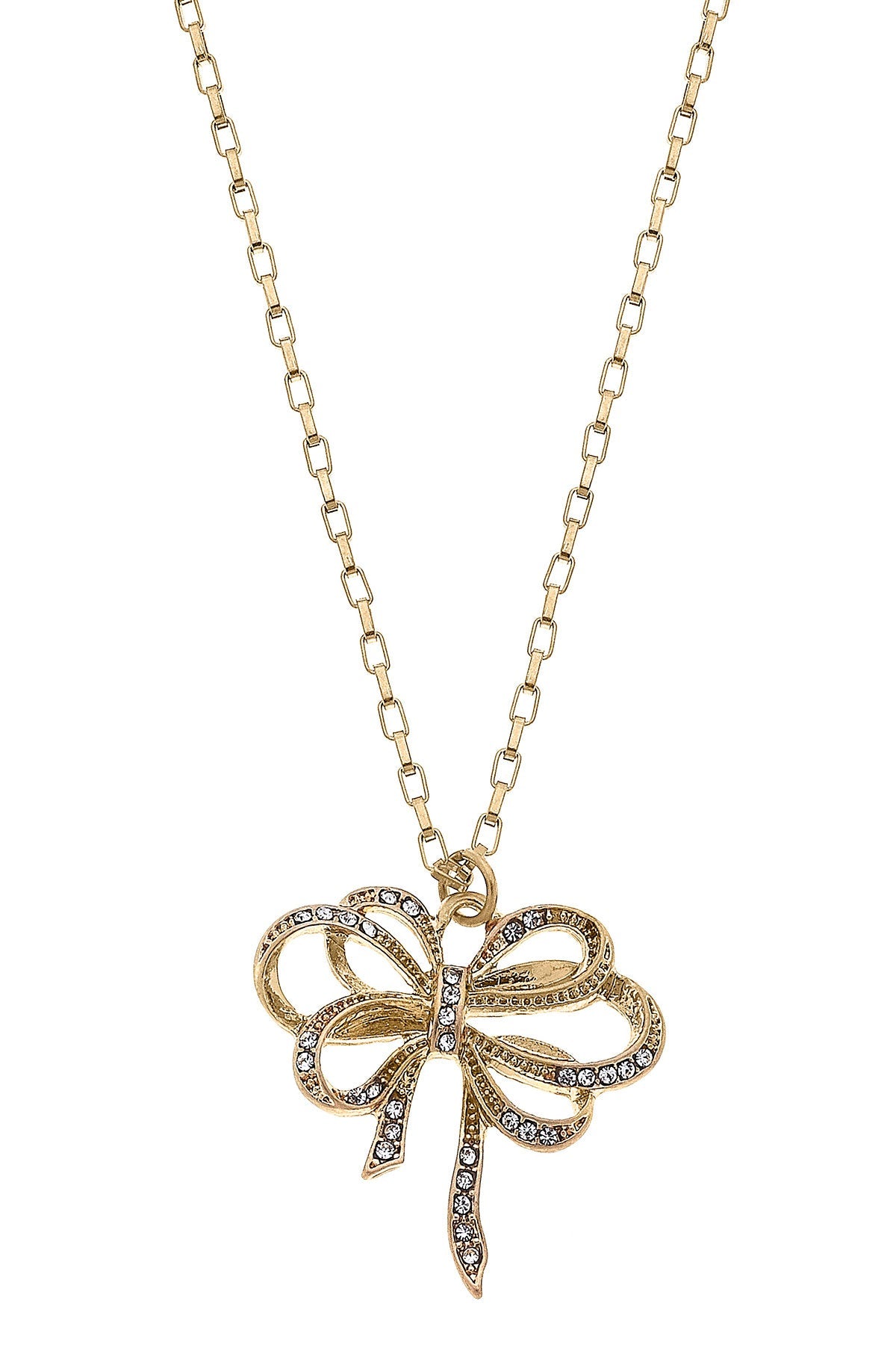 Carina Pavé Bow Pendant Necklace in Worn Gold by CANVAS