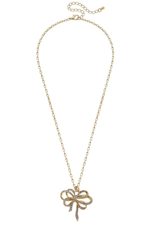 Carina Pavé Bow Pendant Necklace in Worn Gold by CANVAS