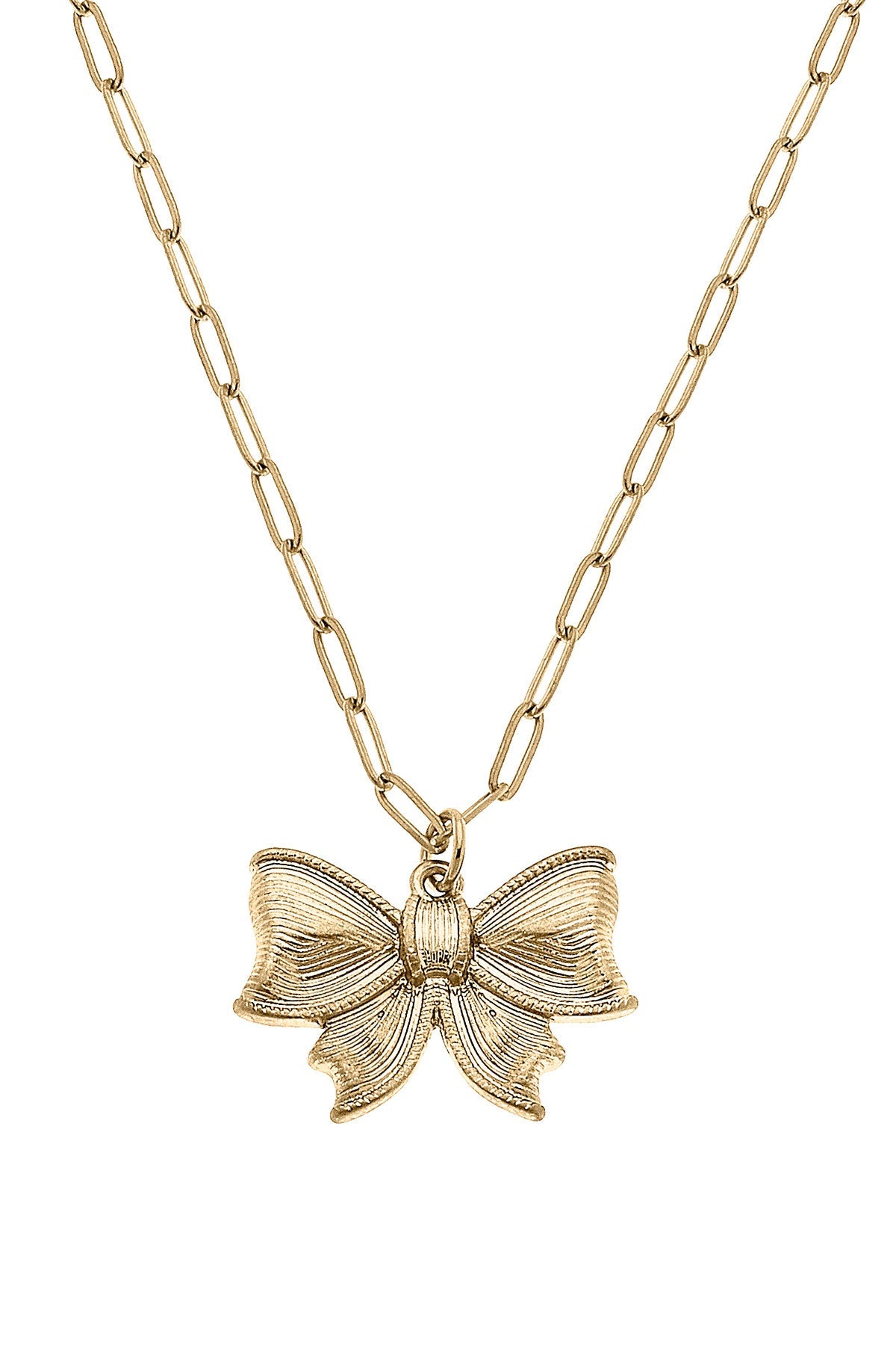 Waverly Bow Pendant Necklace in Worn Gold by CANVAS