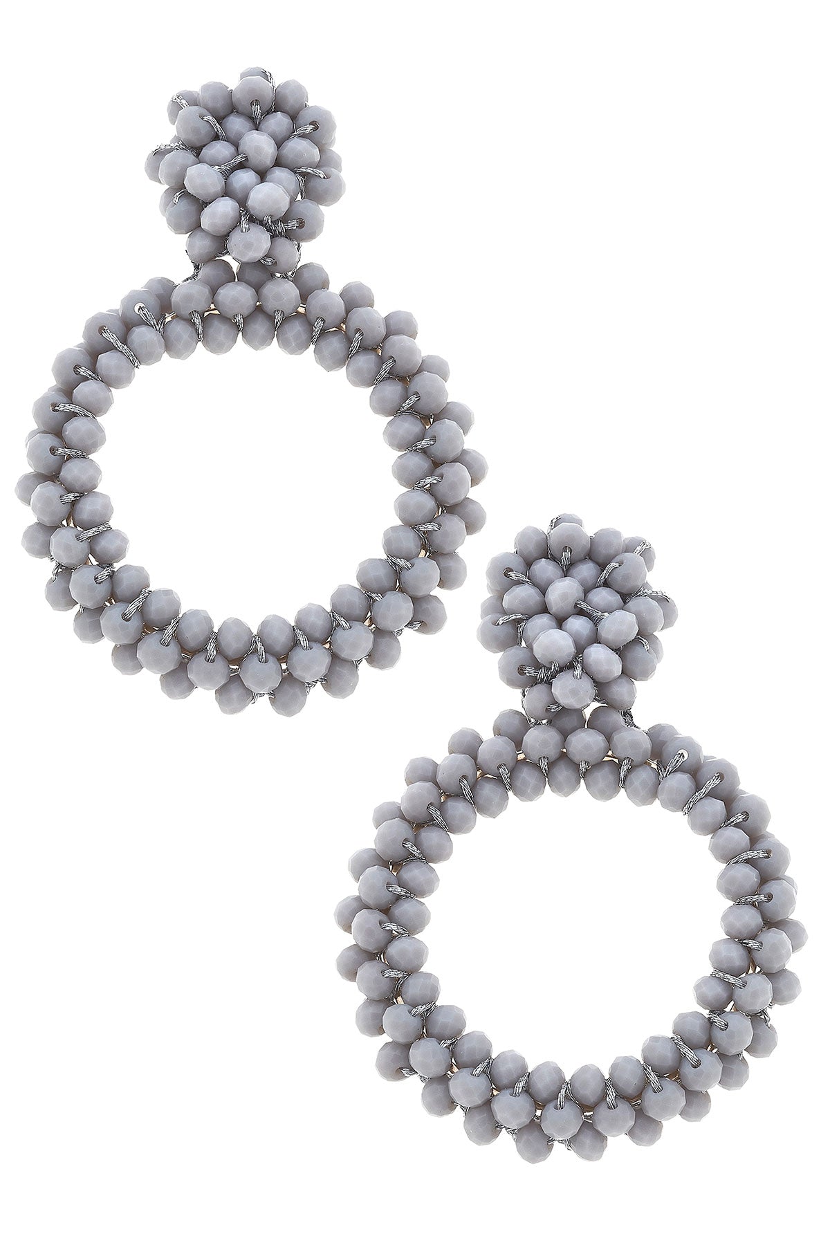 Liana Glass Bead Open Circle Statement Drop Earrings in Grey by CANVAS