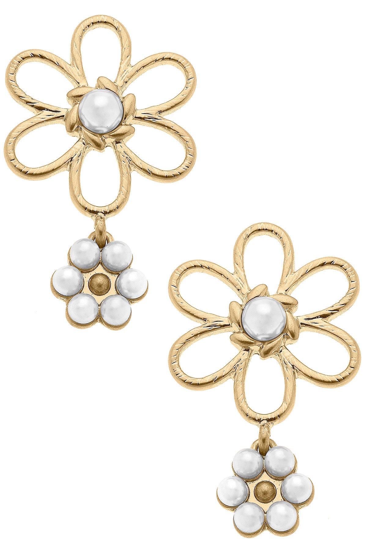 Dannie Pearl Flower Drop Earrings in Ivory & Worn Gold by CANVAS