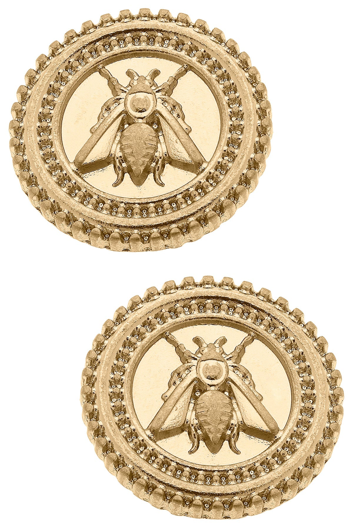 Lizette Bee Medallion Stud Earrings in Worn Gold by CANVAS
