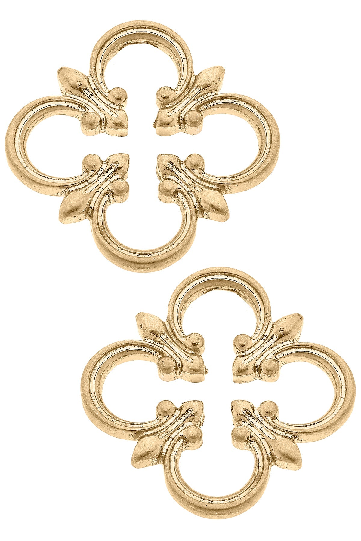 Bellamy Open Quatrefoil Stud Earrings in Worn Gold by CANVAS