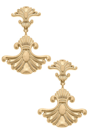 Marie Fleur de Lis Drop Earrings in Worn Gold by CANVAS