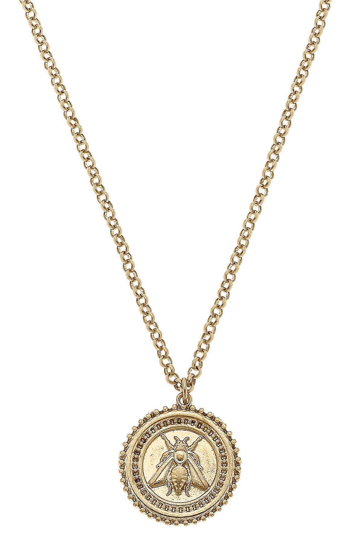 Lizette Bee Medallion Pendant Necklace in Worn Gold by CANVAS