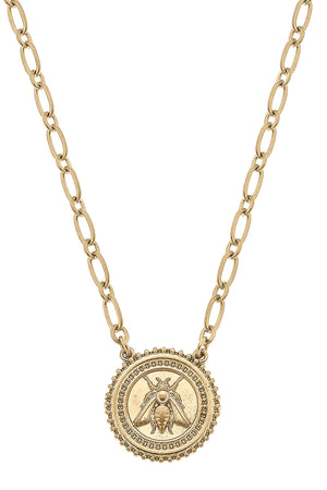 Nicolette Bee Medallion Pendant Necklace in Worn Gold by CANVAS