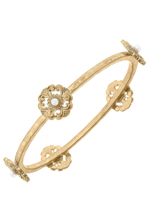 Marguerite Acanthus & Pearl Bangle in Worn Gold by CANVAS