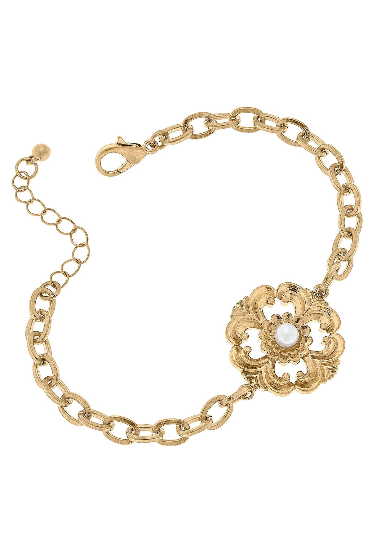 Orleans Acanthus & Pearl Chain Bracelet in Worn Gold by CANVAS