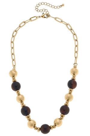 Alina Resin & Worn Gold Ball Bead Chain Link Necklace in Tortoise by CANVAS