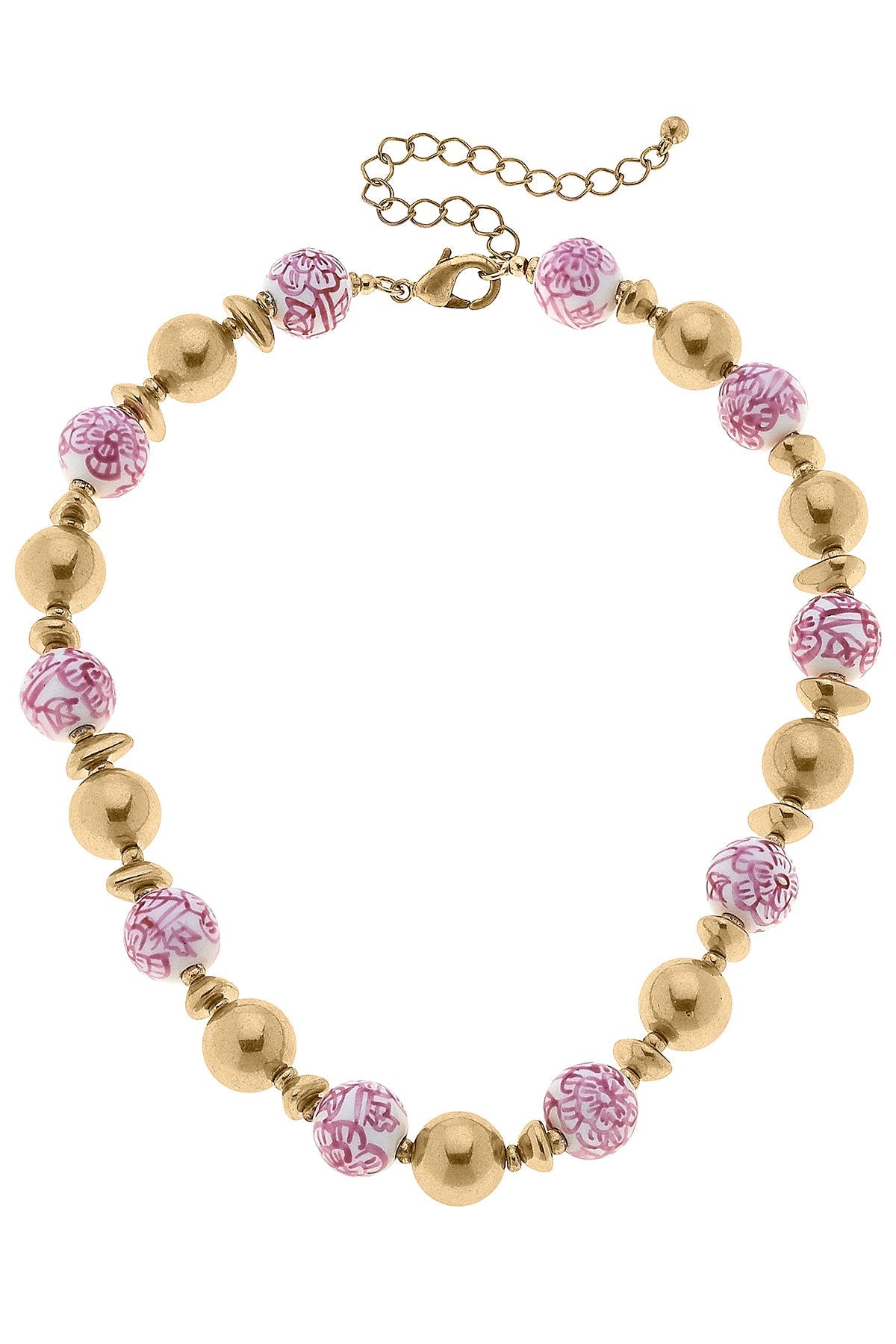Regina Chinoiserie & Ball Bead Necklace in Pink & White by CANVAS