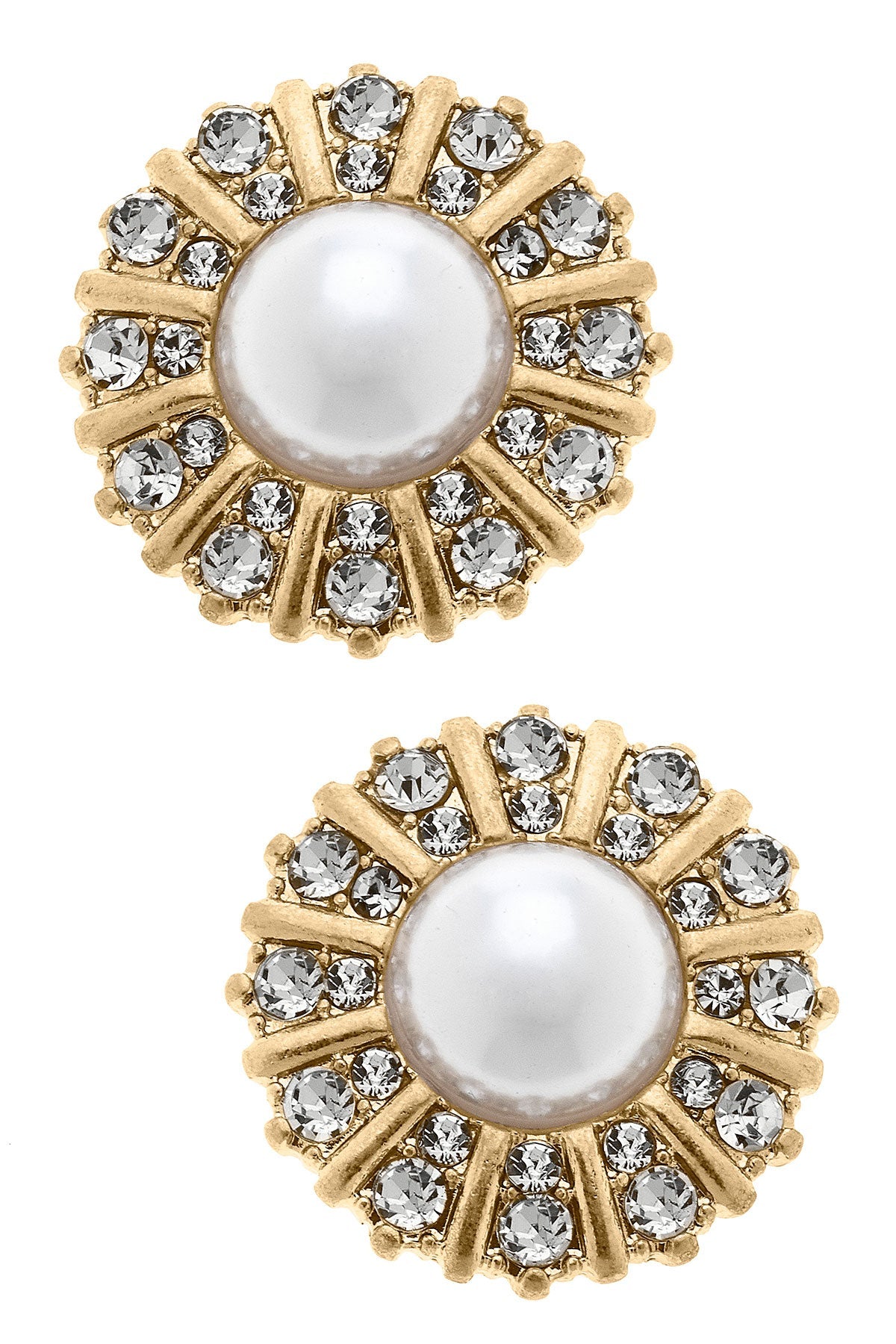 Saoirse Pearl & Rhinestone Stud Earrings in Ivory by CANVAS