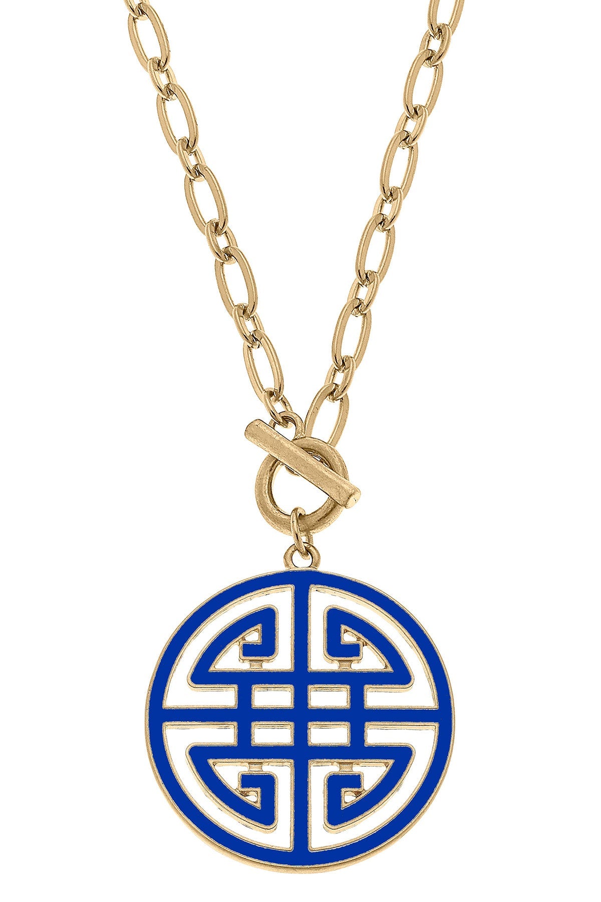 Tara Game Day Greek Keys Enamel Pendant Necklace in Blue by CANVAS