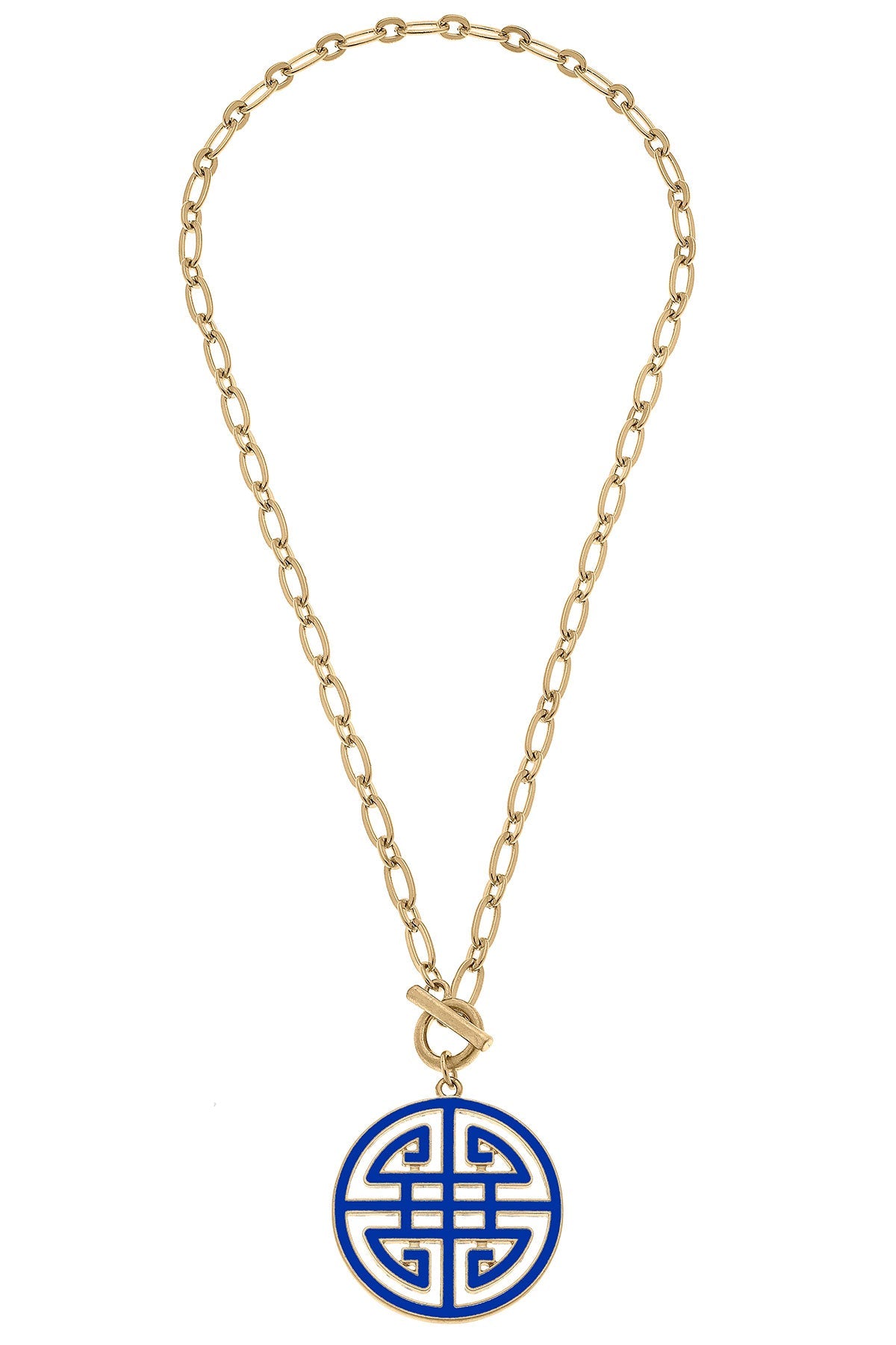 Tara Game Day Greek Keys Enamel Pendant Necklace in Blue by CANVAS
