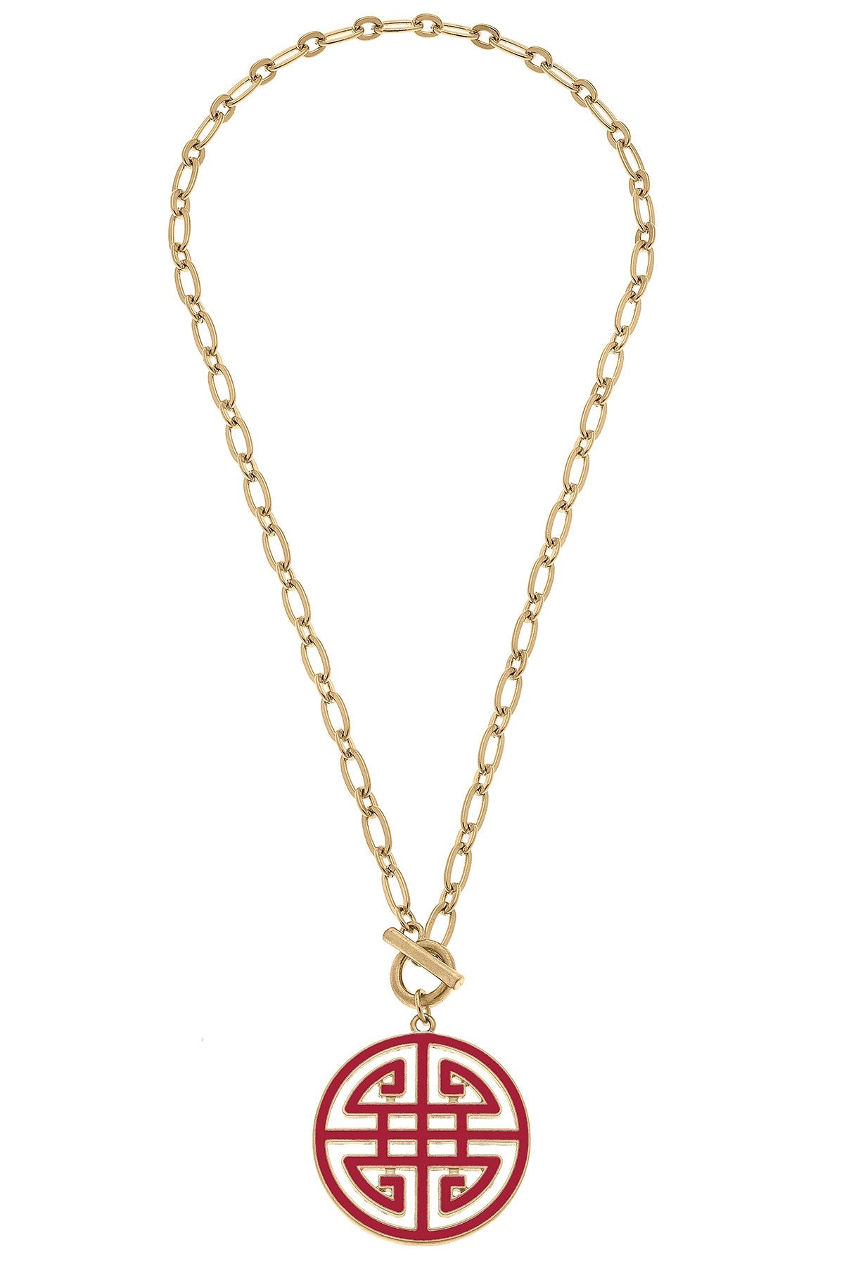 Tara Game Day Greek Keys Enamel Pendant Necklace in Crimson by CANVAS