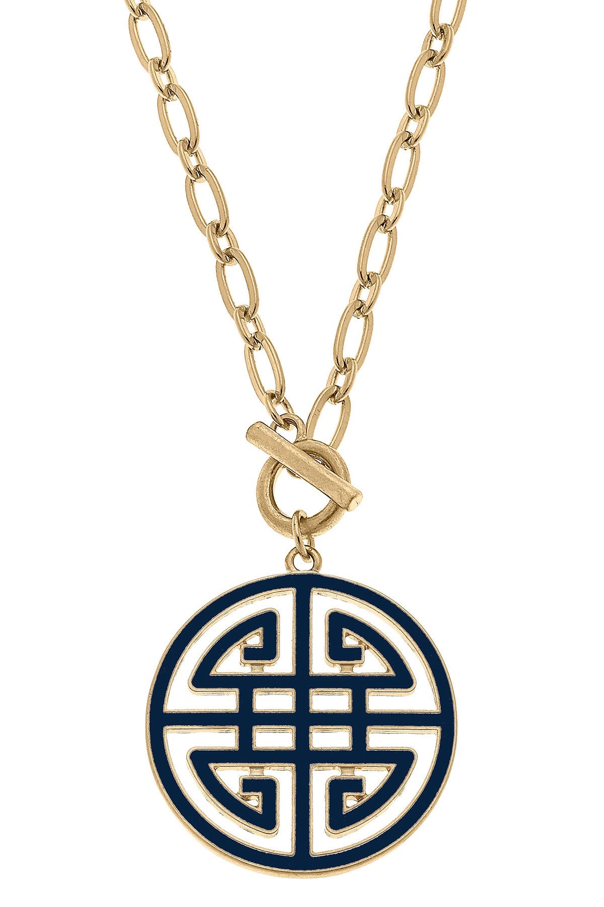 Tara Game Day Greek Keys Enamel Pendant Necklace in Navy by CANVAS