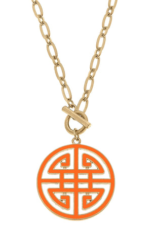 Tara Game Day Greek Keys Enamel Pendant Necklace in Orange by CANVAS