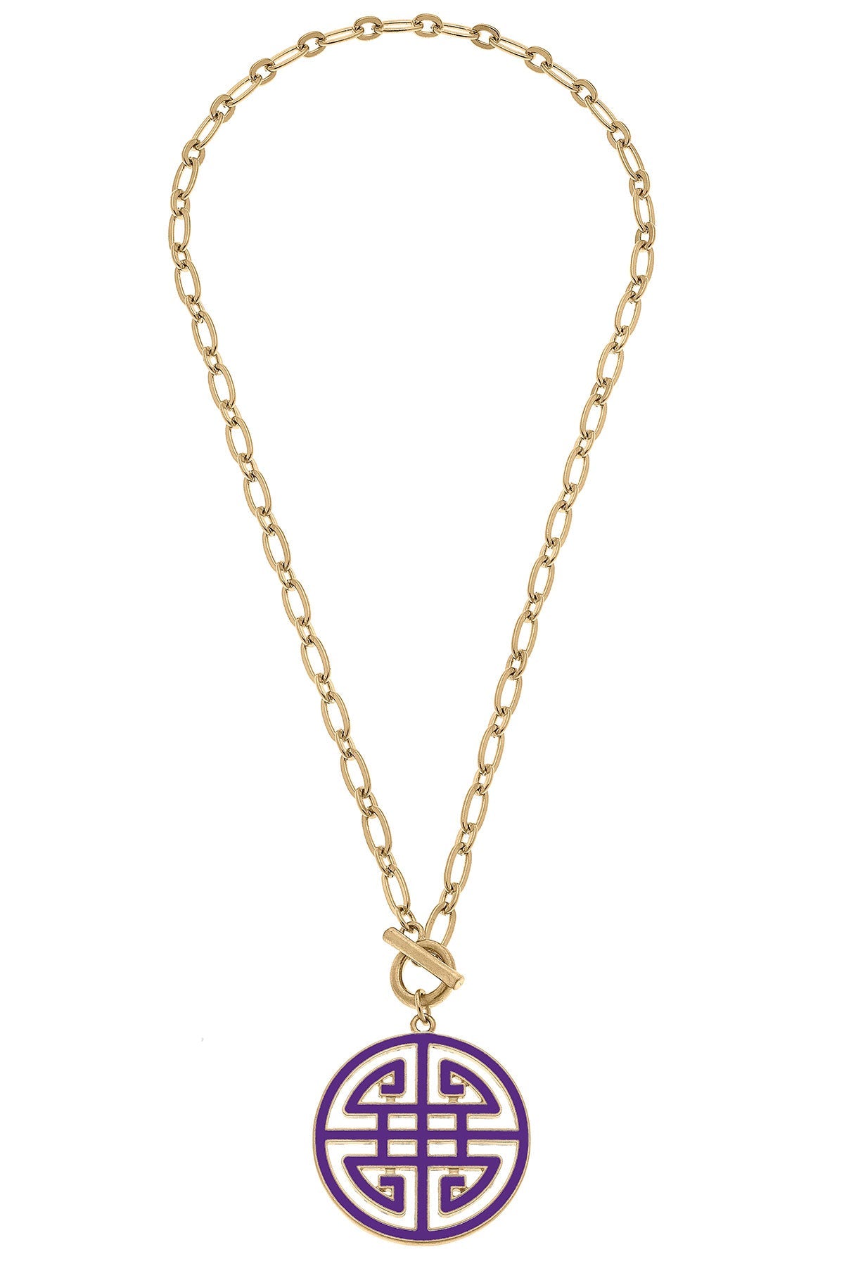 Tara Game Day Greek Keys Enamel Pendant Necklace in Purple by CANVAS