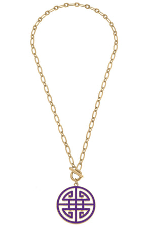 Tara Game Day Greek Keys Enamel Pendant Necklace in Purple by CANVAS