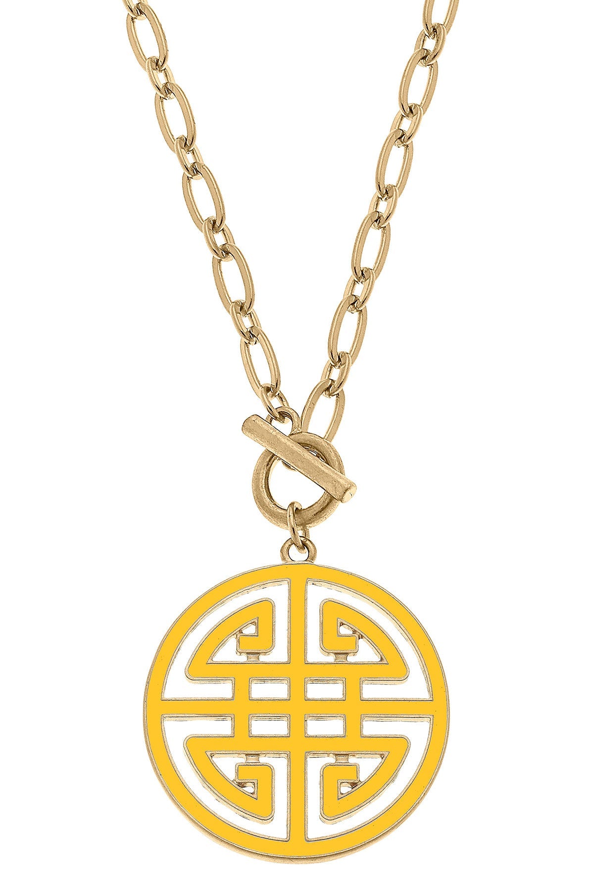 Tara Game Day Greek Keys Enamel Pendant Necklace in Yellow by CANVAS